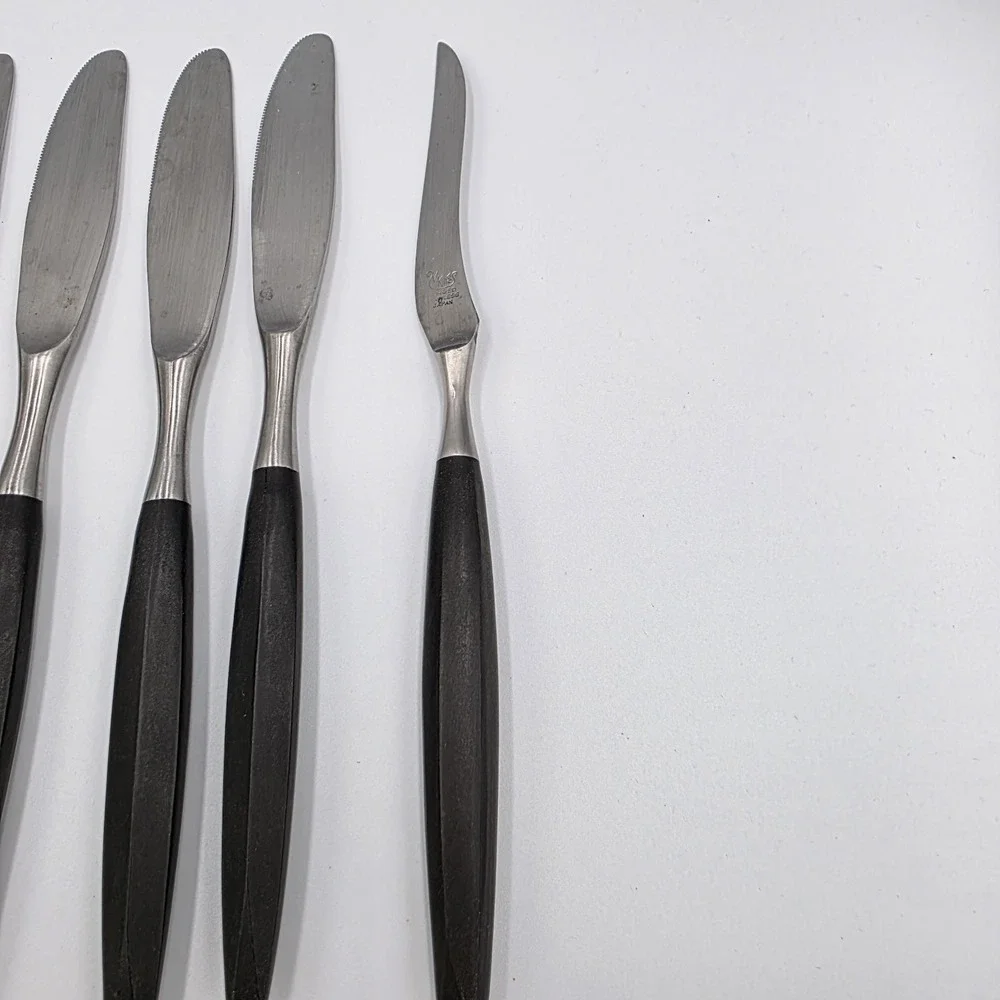 Viking Forged Stainless Steel Knives Japan 8 Piece Cosmic Black Metal Handle VTG